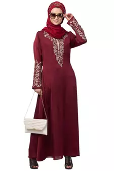 Nazneen Front and Sleeve Resham embroidered A line Abaya