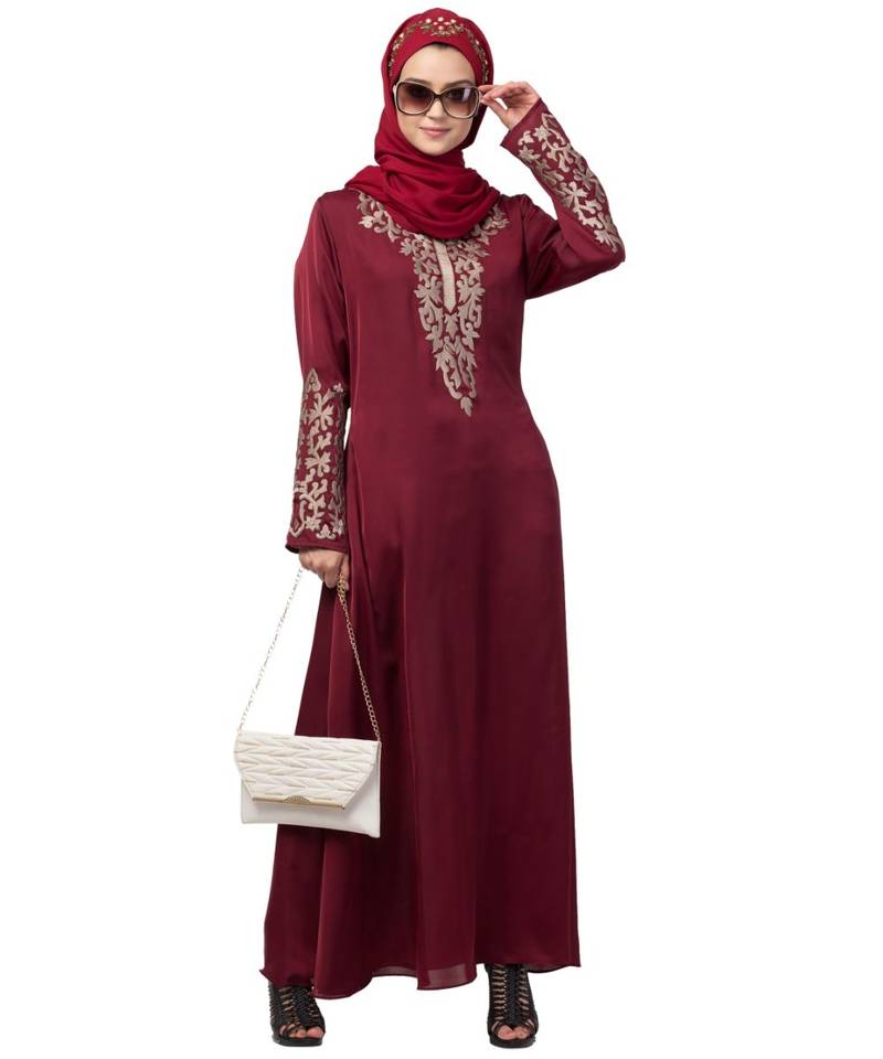 Nazneen Front and Sleeve Resham embroidered A line Abaya
