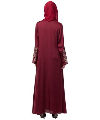 Nazneen Front and Sleeve Resham embroidered A line Abaya 7