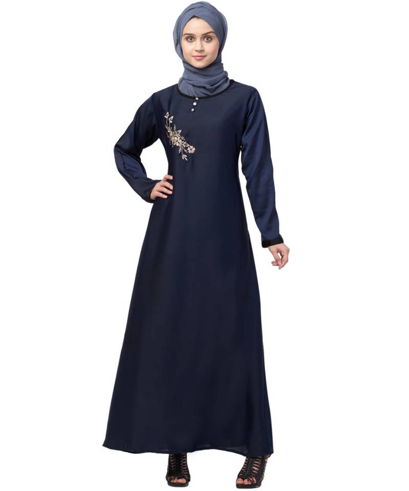 Nazneen Side Embroidery Contrast Piping abaya