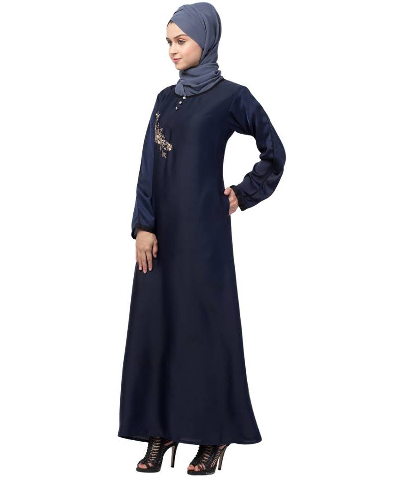 Nazneen Side Embroidery Contrast Piping abaya
