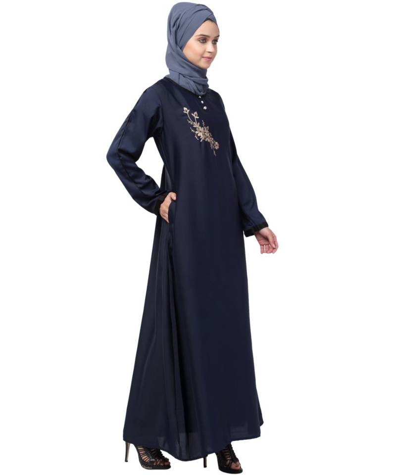 Nazneen Side Embroidery Contrast Piping abaya