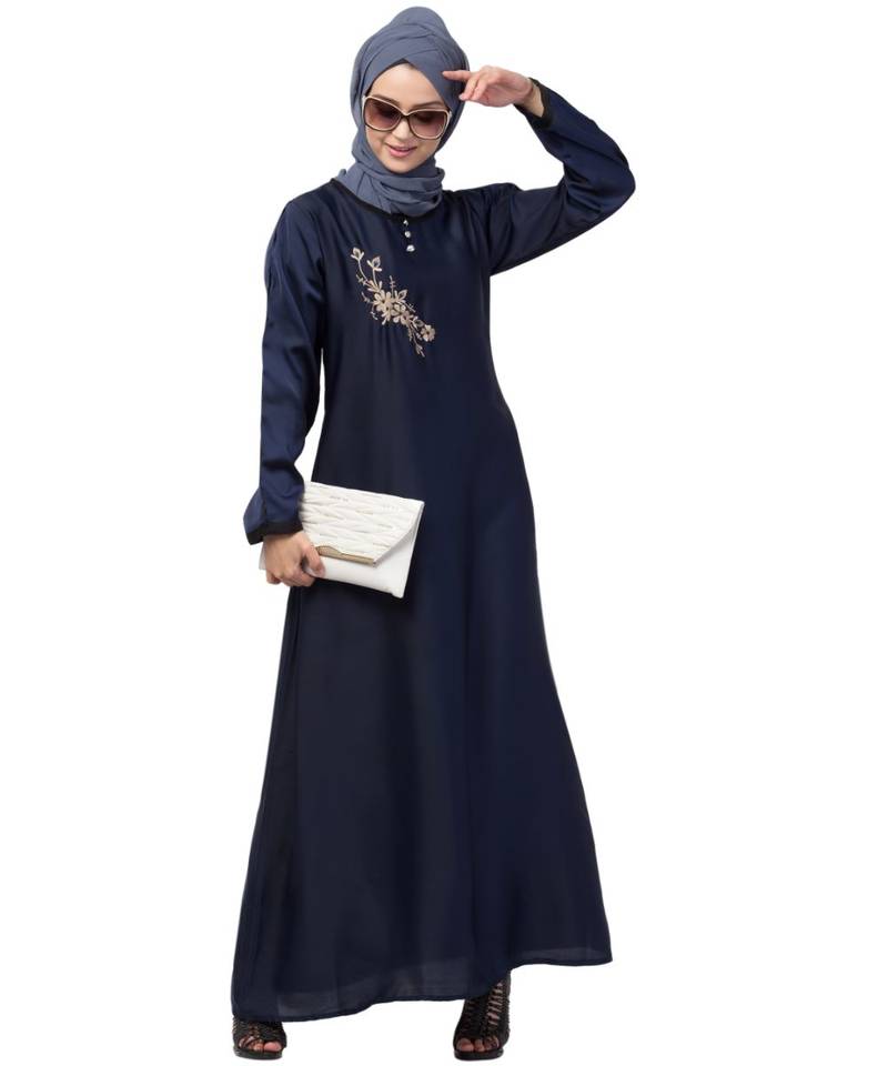 Nazneen Side Embroidery Contrast Piping abaya