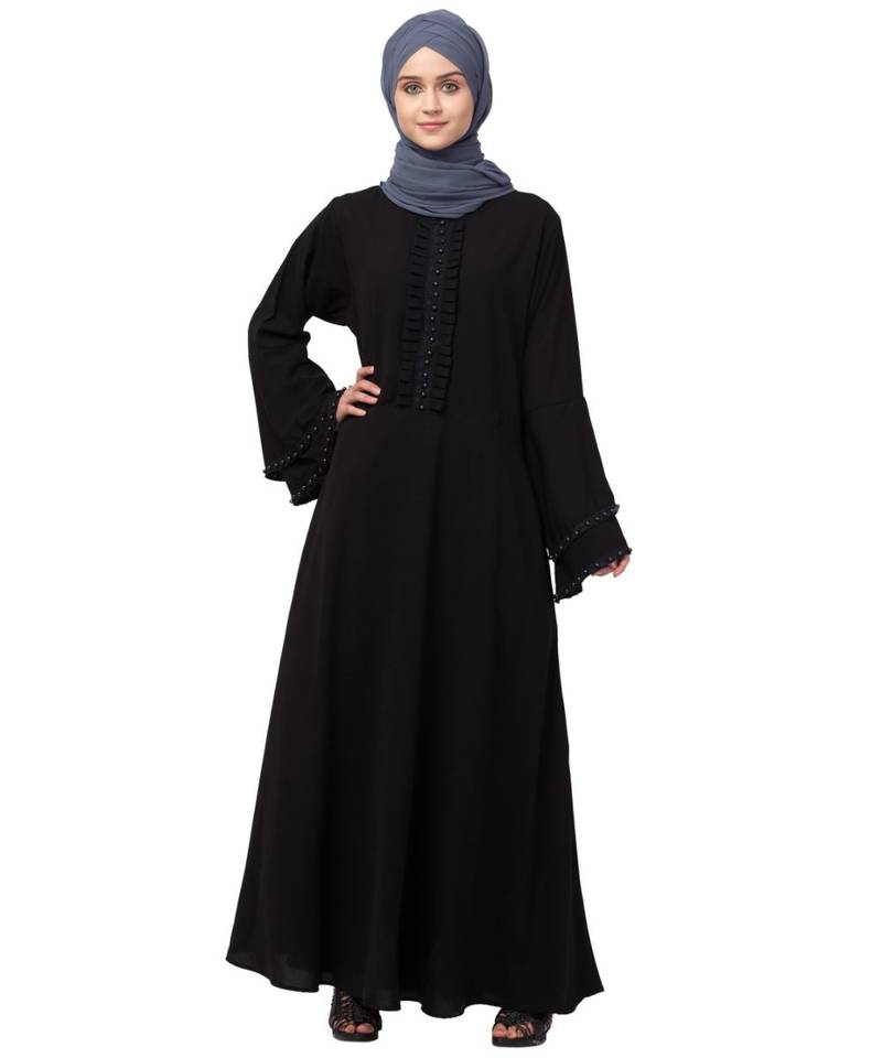 Nazneen Pleats and Beads with Bell sleeve  Abaya