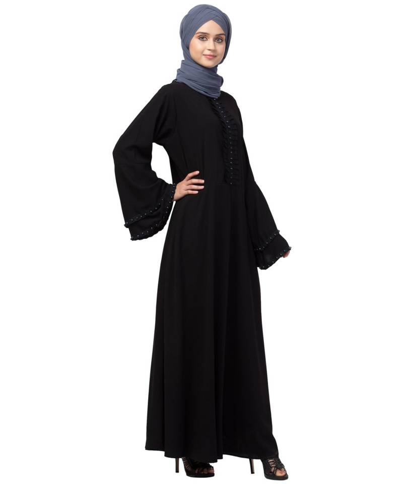 Nazneen Pleats and Beads with Bell sleeve  Abaya