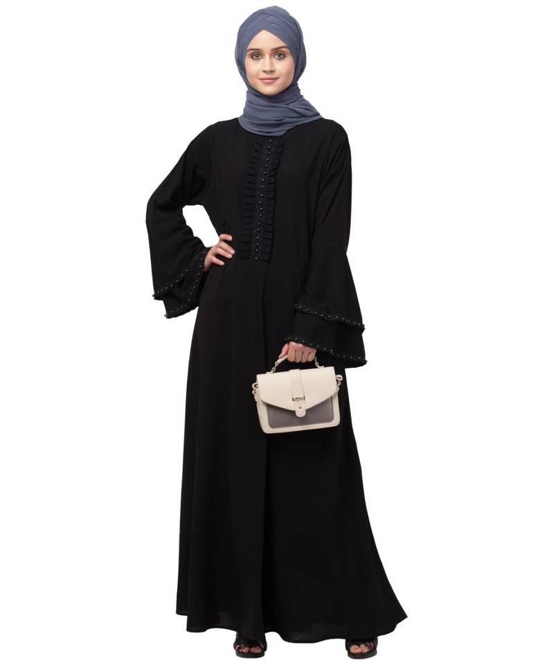 Nazneen Pleats and Beads with Bell sleeve  Abaya
