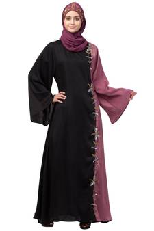 Nazneen Contrast Front & sleeve  Hand work Abaya