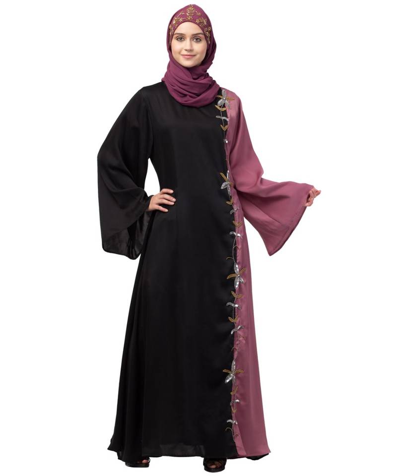 Nazneen Contrast Front & sleeve  Hand work Abaya