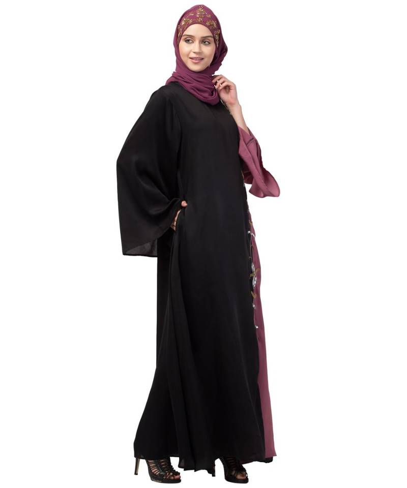 Nazneen Contrast Front & sleeve  Hand work Abaya