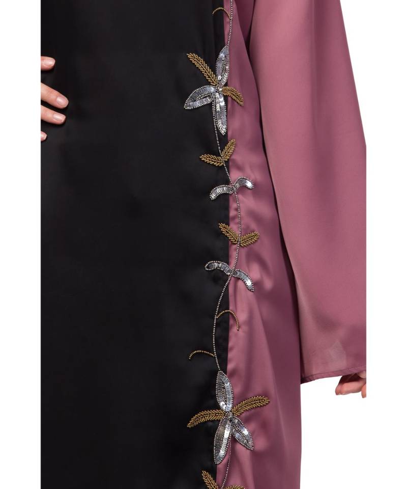 Nazneen Contrast Front & sleeve  Hand work Abaya