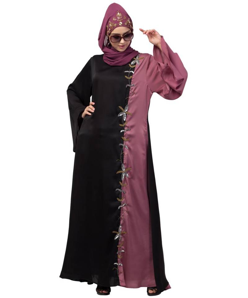 Nazneen Contrast Front & sleeve  Hand work Abaya