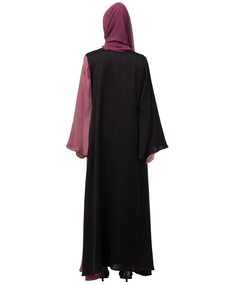 Nazneen Contrast Front & sleeve  Hand work Abaya