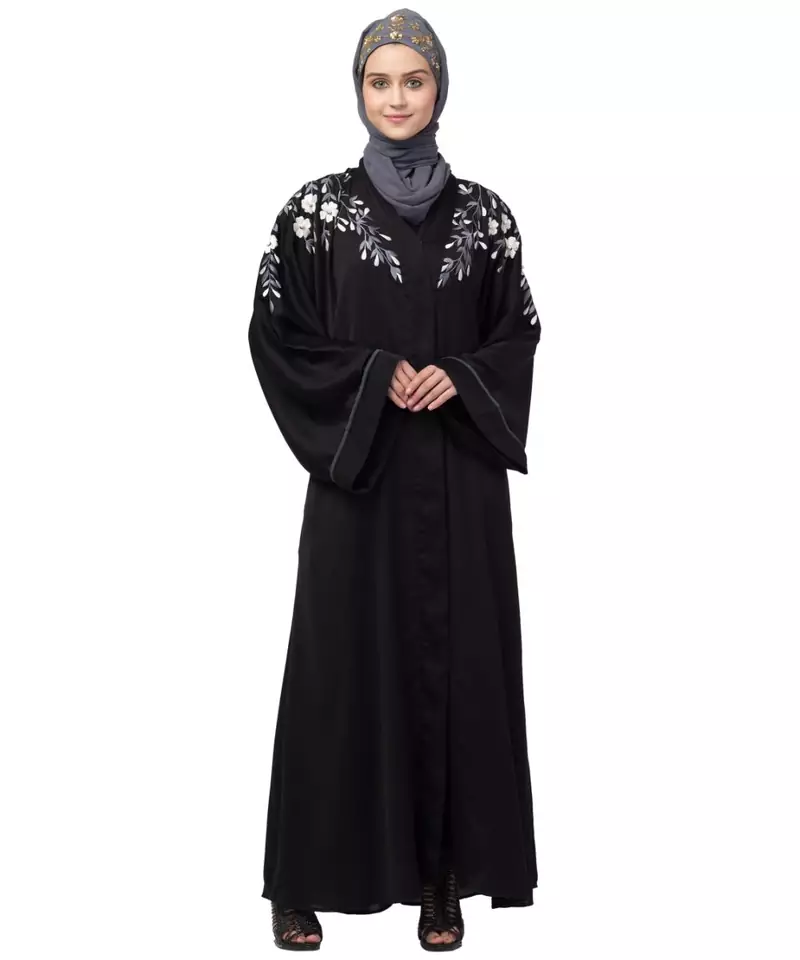 Nazneen Front to back Resham Embroidery Front Open  Abaya