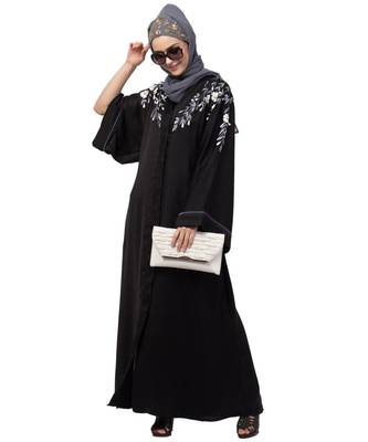 Nazneen Front to back Resham Embroidery Front Open  Abaya 6