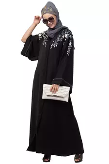 Nazneen Front to back Resham Embroidery Front Open  Abaya