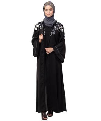 Nazneen Front to back Resham Embroidery Front Open  Abaya 7