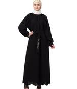 Nazneen Gather at reglan sleeve with belt halter neck Abaya