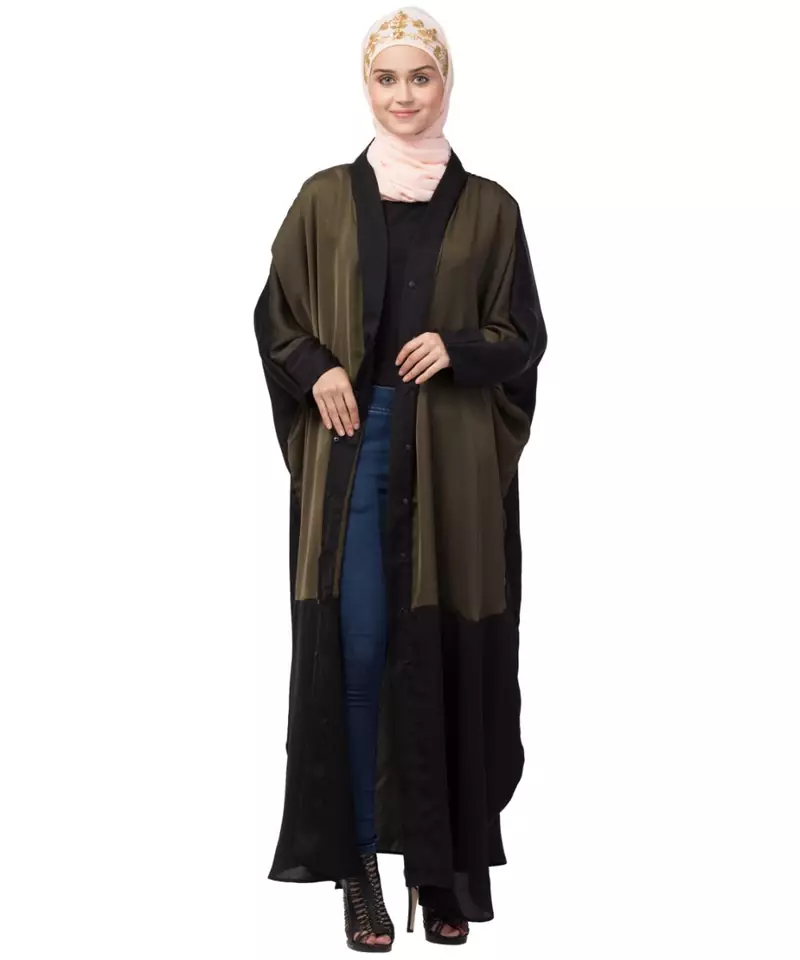Nazneen two colors front open kaftan cum abaya