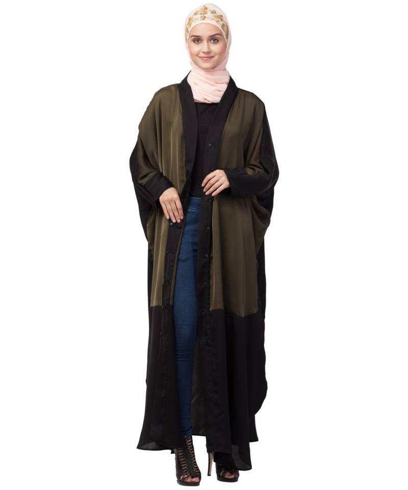 Nazneen two colors front open kaftan cum abaya