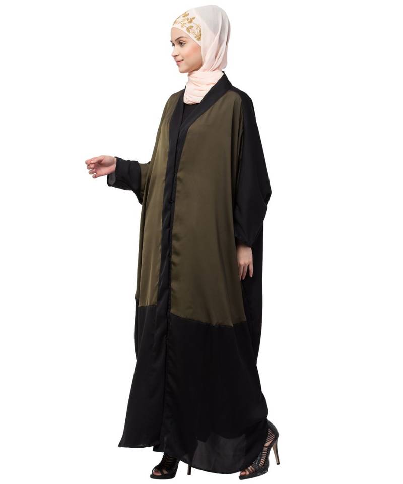Nazneen two colors front open kaftan cum abaya