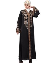 Black Nazneen Resham Embroidered Front Open Eid Ramadan Abaya