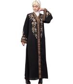 Black Nazneen Resham Embroidered Front Open Eid Ramadan Abaya
