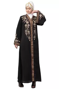 Black Nazneen Resham Embroidered Front Open Eid Ramadan Abaya