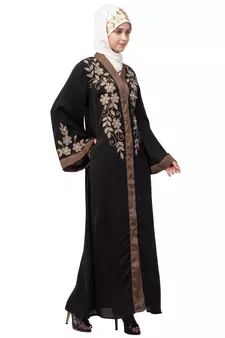Black Nazneen Resham Embroidered Front Open Eid Ramadan Abaya