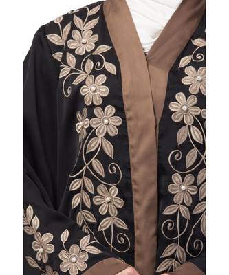 Black Nazneen Resham Embroidered Front Open Eid Ramadan Abaya 5