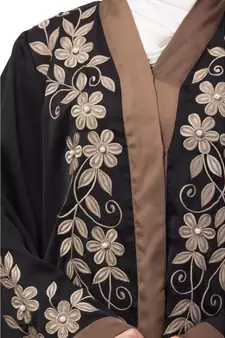 Black Nazneen Resham Embroidered Front Open Eid Ramadan Abaya