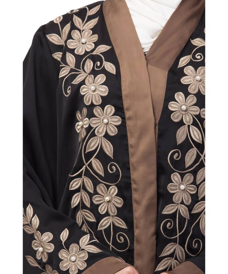 Black Nazneen Resham Embroidered Front Open Eid Ramadan Abaya
