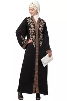 Black Nazneen Resham Embroidered Front Open Eid Ramadan Abaya