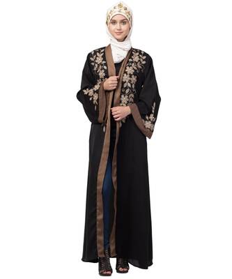 Black Nazneen Resham Embroidered Front Open Eid Ramadan Abaya 7