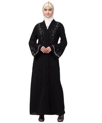 Nazneen Front open Hand work at both side and sleeve Abaya 2
