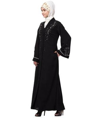 Nazneen Front open Hand work at both side and sleeve Abaya 3