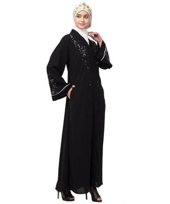 Nazneen Front open Hand work at both side and sleeve Abaya 4
