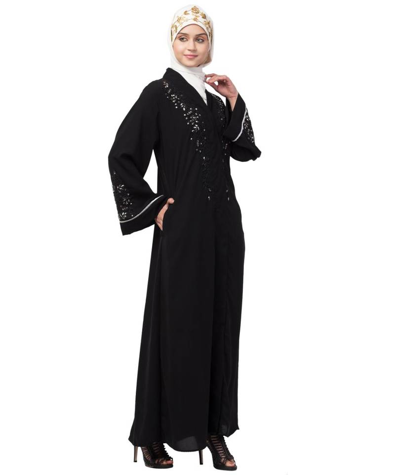 Nazneen Front open Hand work at both side and sleeve Abaya