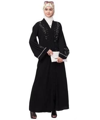 Nazneen Front open Hand work at both side and sleeve Abaya 6