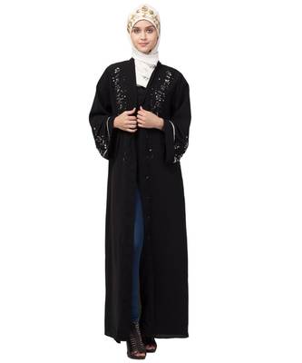 Nazneen Front open Hand work at both side and sleeve Abaya 7