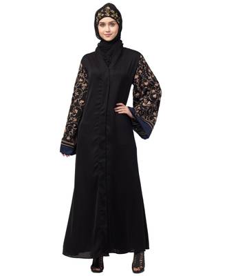 NazneenBoth sleeve resham embroidered front open Dubai Abaya 2