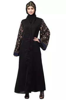 NazneenBoth sleeve resham embroidered front open Dubai Abaya