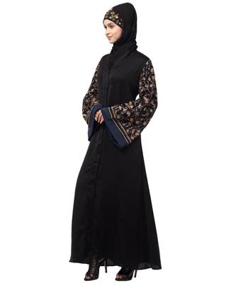 NazneenBoth sleeve resham embroidered front open Dubai Abaya 3