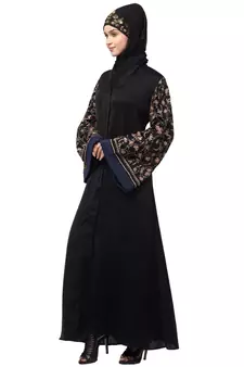 NazneenBoth sleeve resham embroidered front open Dubai Abaya