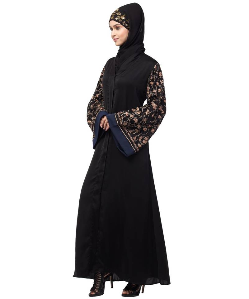 NazneenBoth sleeve resham embroidered front open Dubai Abaya