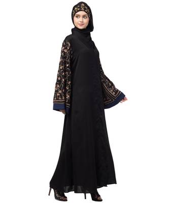 NazneenBoth sleeve resham embroidered front open Dubai Abaya 4