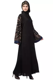 NazneenBoth sleeve resham embroidered front open Dubai Abaya