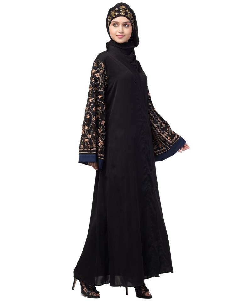 NazneenBoth sleeve resham embroidered front open Dubai Abaya