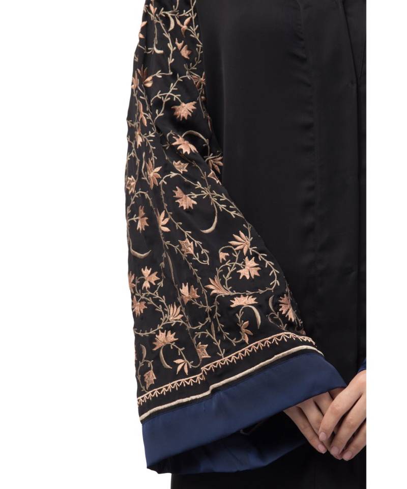 NazneenBoth sleeve resham embroidered front open Dubai Abaya