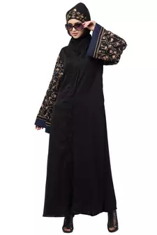 NazneenBoth sleeve resham embroidered front open Dubai Abaya