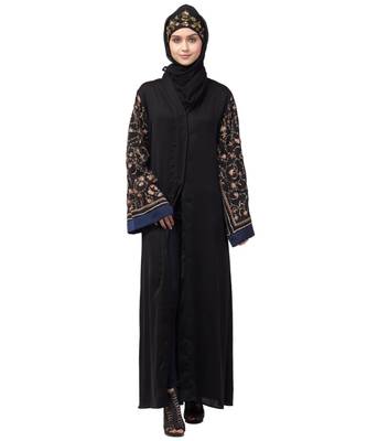 NazneenBoth sleeve resham embroidered front open Dubai Abaya 7